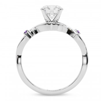 Amethyst Vine Leaf Solitaire Engagement Ring in Palladium (0.02ct)