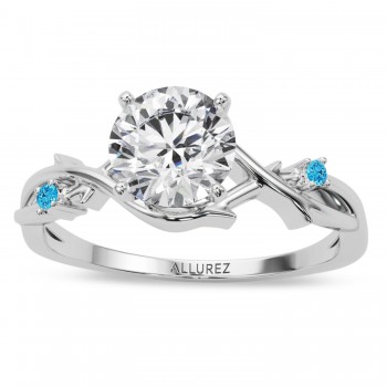 Blue Topaz Vine Leaf Solitaire Engagement Ring in Palladium (0.02ct)