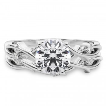 Round Diamond  Vine Leaf Engagement Ring Bridal Set in Palladium (0.05ct)