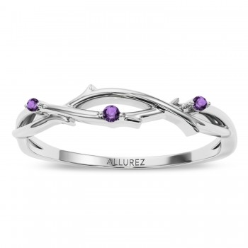 Round Amethyst Vine Leaf Ring Wedding Band in Platinum (0.03ct)