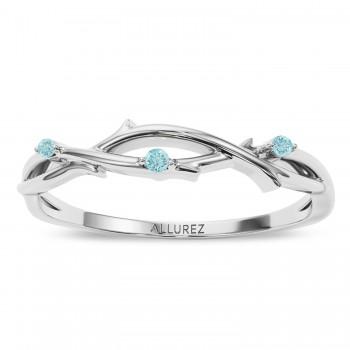 Round Aquamarine Vine Leaf Ring Wedding Band in Platinum (0.03ct)