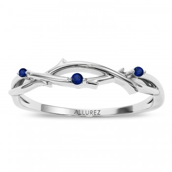 Round Blue Sapphire Vine Leaf Ring Wedding Band in Platinum (0.03ct)