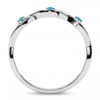 Round Blue Topaz Vine Leaf Ring Wedding Band in Platinum (0.03ct)