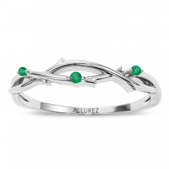 Round Emerald Vine Leaf Ring Wedding Band in Platinum (0.03ct)