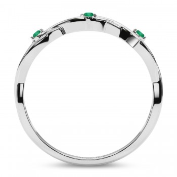 Round Emerald Vine Leaf Ring Wedding Band in Platinum (0.03ct)