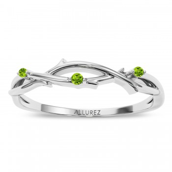 Round Peridot Vine Leaf Ring Wedding Band in Platinum (0.03ct)