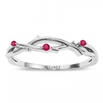 Round Ruby Vine Leaf Ring Wedding Band in Platinum (0.03ct)