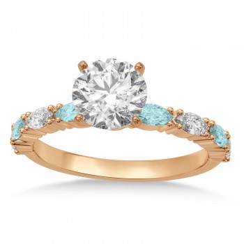 Alternating Diamond & Aquamarine Marquise Engagement Ring 14k Rose Gold (0.63ct)