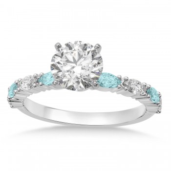 Alternating Diamond & Aquamarine Marquise Engagement Ring 14k White Gold (0.63ct)