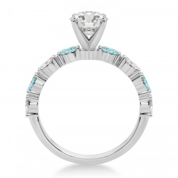 Alternating Diamond & Aquamarine Marquise Engagement Ring 14k White Gold (0.63ct)