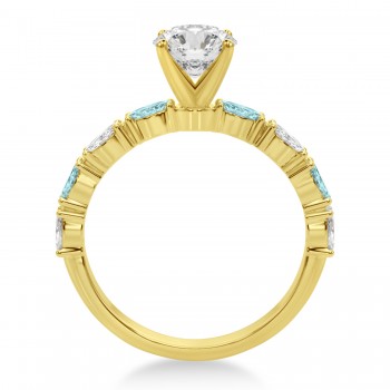 Alternating Diamond & Aquamarine Marquise Engagement Ring 14k Yellow Gold (0.63ct)