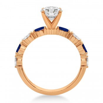 Alternating Diamond & Blue Sapphire Marquise Engagement Ring 14k Rose Gold (0.63ct)