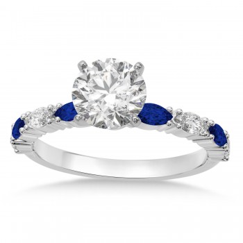 Alternating Diamond & Blue Sapphire Marquise Engagement Ring 14k White Gold (0.63ct)