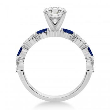 Alternating Diamond & Blue Sapphire Marquise Engagement Ring 14k White Gold (0.63ct)