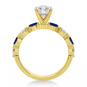 Alternating Diamond & Blue Sapphire Marquise Engagement Ring 14k Yellow Gold (0.63ct)