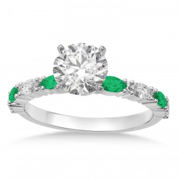 Alternating Diamond & Emerald Marquise Engagement Ring 14k White Gold (0.63ct)