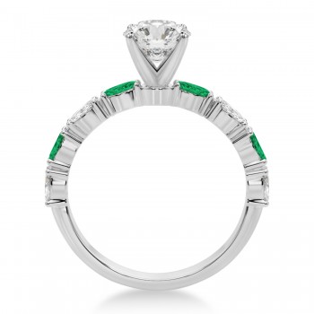 Alternating Diamond & Emerald Marquise Engagement Ring 14k White Gold (0.63ct)