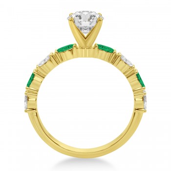 Alternating Diamond & Emerald Marquise Engagement Ring 14k Yellow Gold (0.63ct)