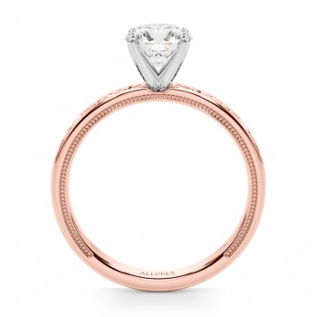 Vintage Style Heart Carved Engagement Ring 14K Rose Gold