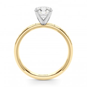 Vintage Style Heart Engraved Engagement Ring 14K Yellow Gold