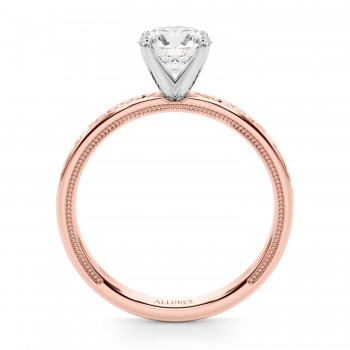Vintage Style Heart Engraved Engagement Ring 18K Rose Gold
