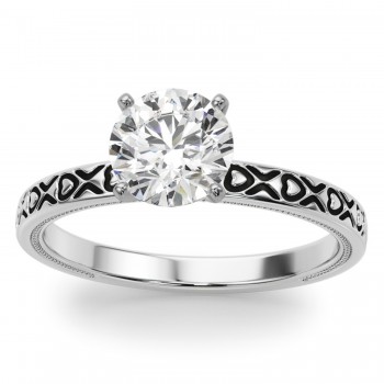 Diamond & Vintage Style Heart Engagement Ring in Platinum