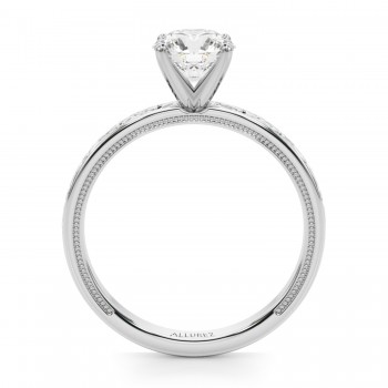 Vintage Style Heart Engraved Engagement Ring in Platinum