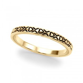Vintage Style Heart Engraved Bridal Set 14K Yellow Gold