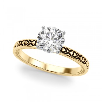 Vintage Style Heart Engraved Bridal Set 18K Yellow Gold
