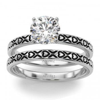 Vintage Style Heart Engraved Bridal Set in Palladium