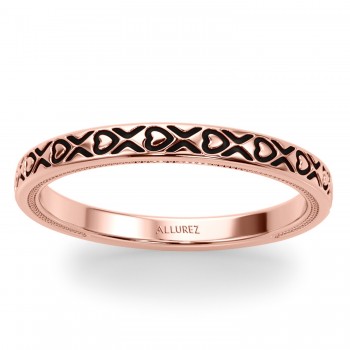Vintage Style Heart Engraved Wedding Band Ring 14K Rose Gold