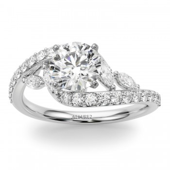 Swirl Design Lab Grown Diamond & Marquise Engagement Ring 14K White Gold (0.63ct)