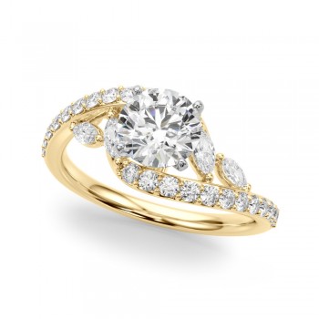 Swirl Design Round Diamond & Marquise Engagement Ring 14K Yellow Gold (0.63ct)