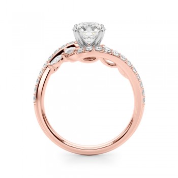 Swirl Design Round Diamond & Marquise Engagement Ring 18K Rose Gold (0.63ct)