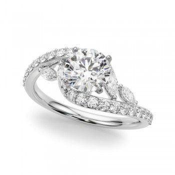 Swirl Design Round Diamond & Marquise Engagement Ring 18K White Gold (0.63ct)