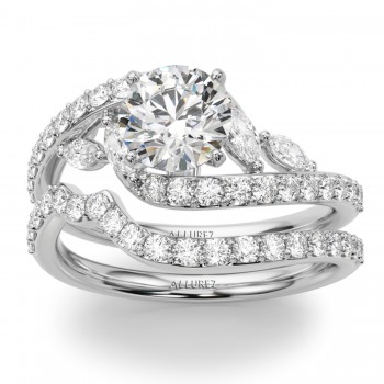 Swirl Design Diamond & Marquise Bridal Set 14K White Gold (0.96ct)