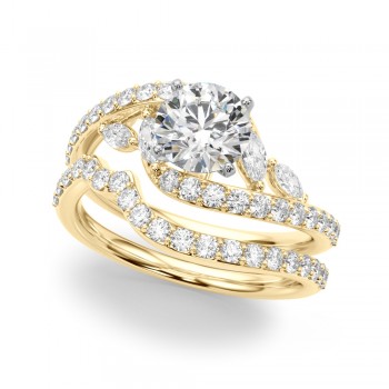 Swirl Design Diamond & Marquise Bridal Set 14K Yellow Gold (0.96ct)