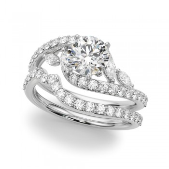 Swirl Design Diamond & Marquise Bridal Set in Platinum (0.96ct)