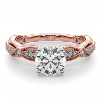 Antique Style Lab Aquamarine & Lab Grown Diamond Engagement Ring 14K Rose Gold (0.20ct)