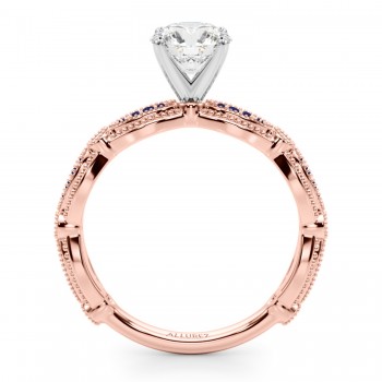 Antique Style Blue Sapphire & Diamond Engagement Ring 14K Rose Gold (0.20ct)