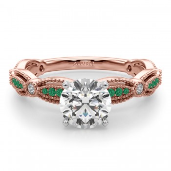 Antique Style Lab Emerald & Lab Grown Diamond Engagement Ring 14K Rose Gold (0.20ct)