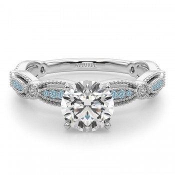 Antique Style Lab Aquamarine & Lab Grown Diamond Engagement Ring 14K White Gold (0.20ct)