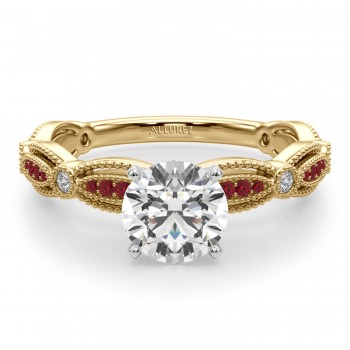 Antique Style Lab Ruby & Lab Grown Diamond Engagement Ring 14K Yellow Gold (0.20ct)