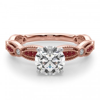 Antique Style Lab Ruby & Lab Grown Diamond Engagement Ring 18K Rose Gold (0.20ct)
