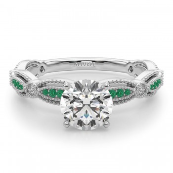 Antique Style Lab Emerald & Lab Grown Diamond Engagement Ring 18K White Gold (0.20ct)