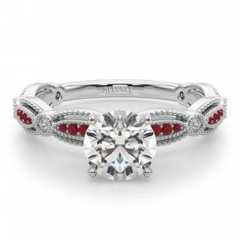 Antique Style Lab Ruby & Lab Grown Diamond Engagement Ring 18K White Gold (0.20ct)