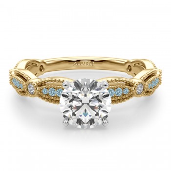 Antique Style Lab Aquamarine & Lab Grown Diamond Engagement Ring 18K Yellow Gold (0.20ct)