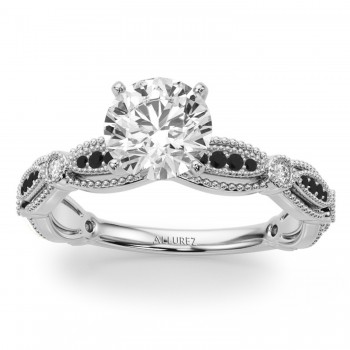 Antique Style Black Diamond & Diamond Bridal Ring Set 14K White Gold (0.40ct)
