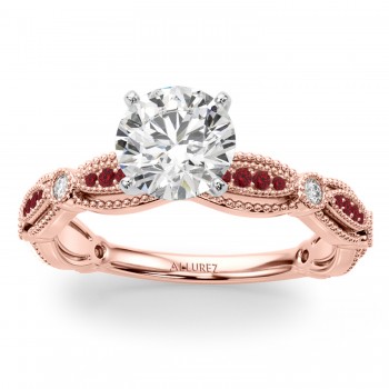 Antique Style Ruby & Diamond Bridal Ring Set 18K Rose Gold (0.40ct)