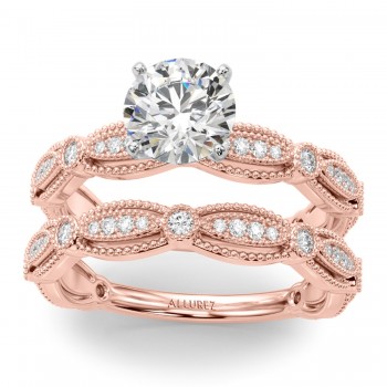 Antique Style Lab Grown Diamond Bridal Ring Set 14K Rose Gold (0.40ct)
